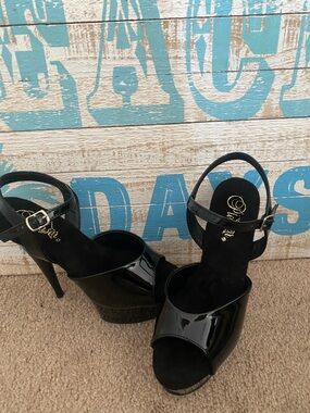 Pleaser Black Heels with Ankle Strap size 8